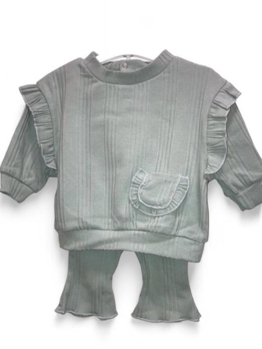 🛍️ 3/$15 Grayson Mini Ribbed Ruffle Two-Piece Set in Sage Green baby Girl 0-3M